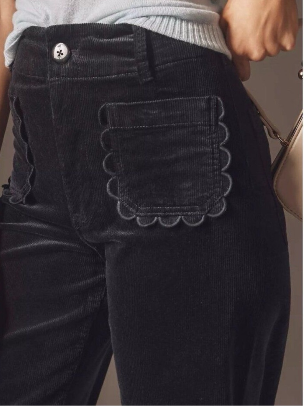 Anthropologie Maeve Colette Corduroy Scalloped Pockets Wide Leg Pants 27 TALL - Picture 2 of 11